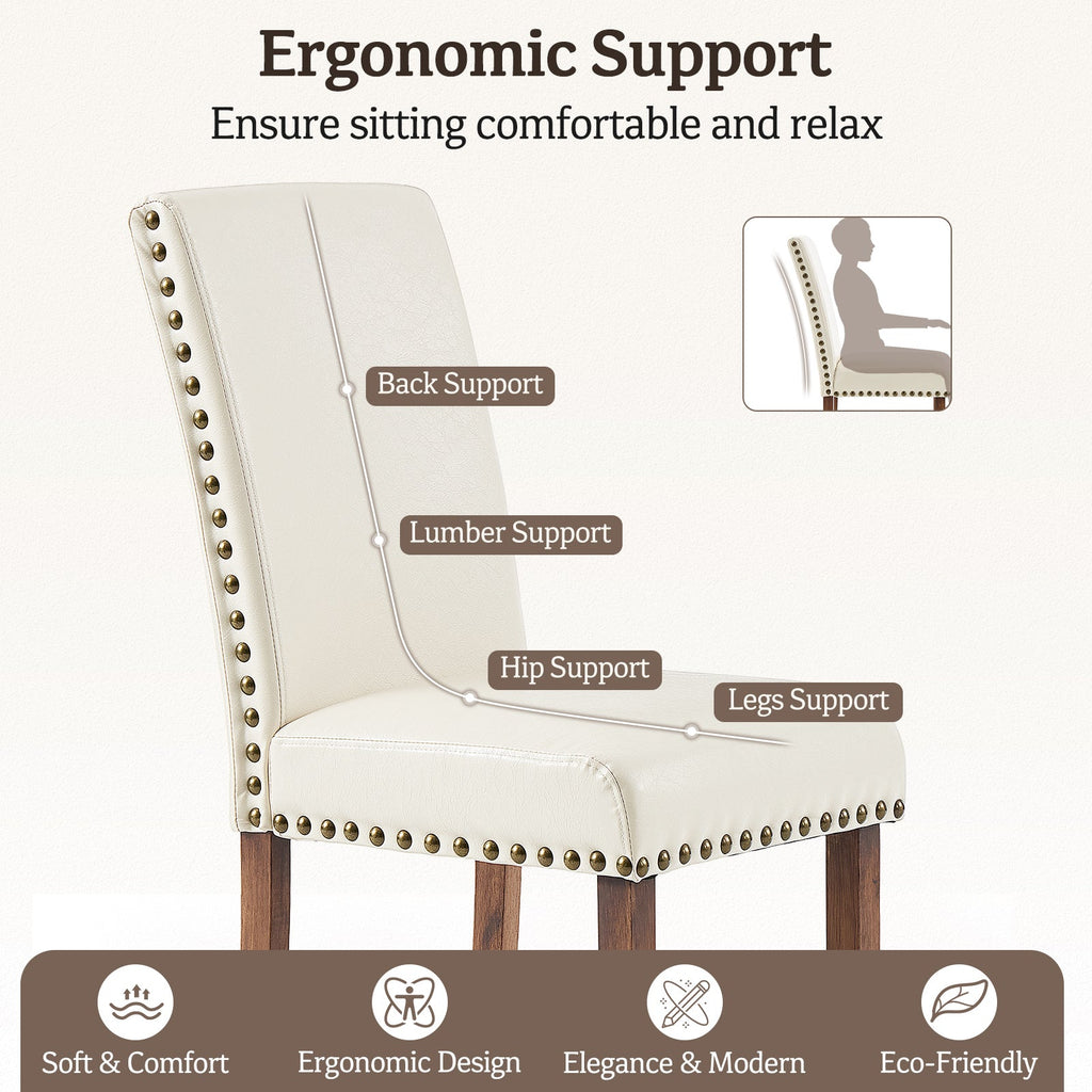 Drlovely Modern High-Back PU Leather Dining Chairs with Nailhead Trim & Walnut Legs