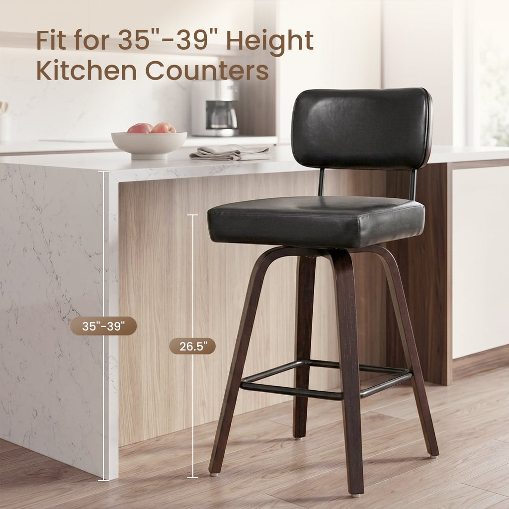 Drlovely Modern PU Swivel Bar Stools with Solid Wood Legs & Ergonomic Backrest