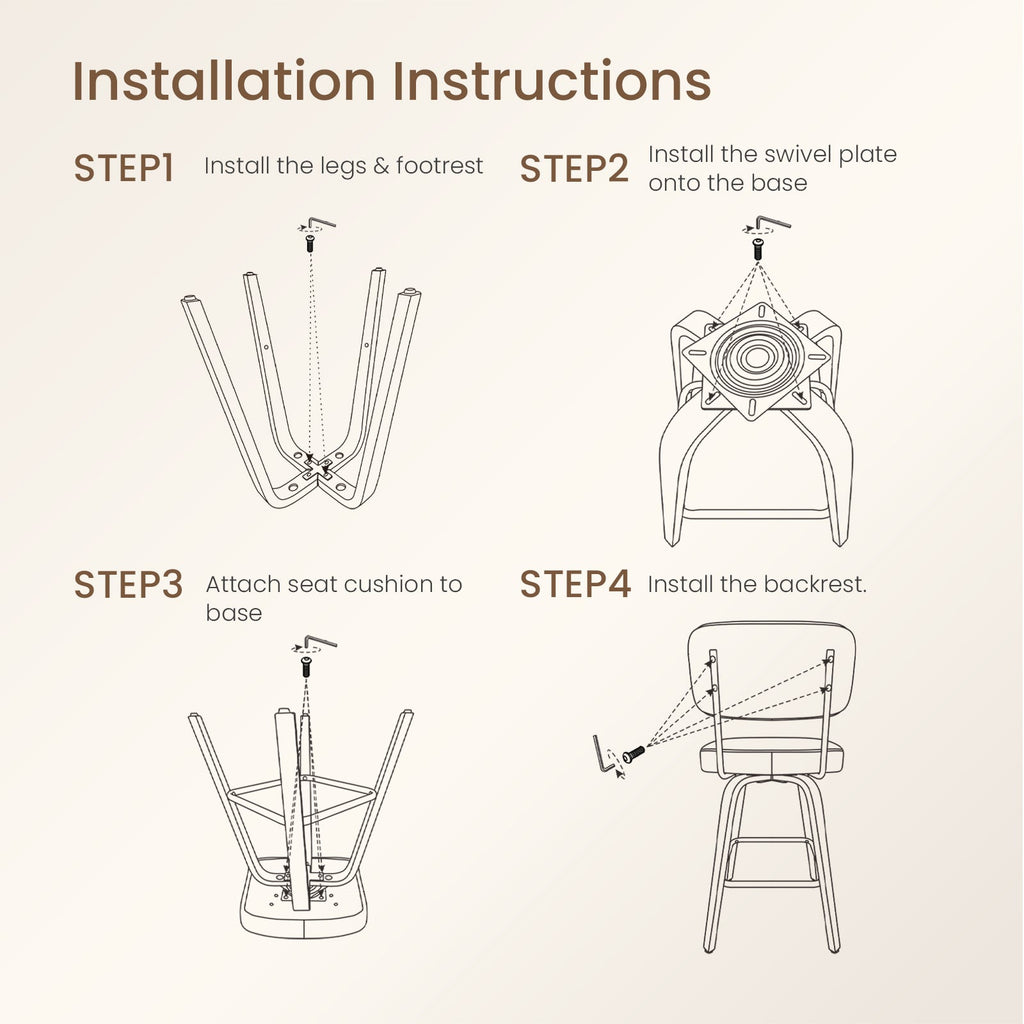 Drlovely Modern PU Swivel Bar Stools with Solid Wood Legs & Ergonomic Backrest