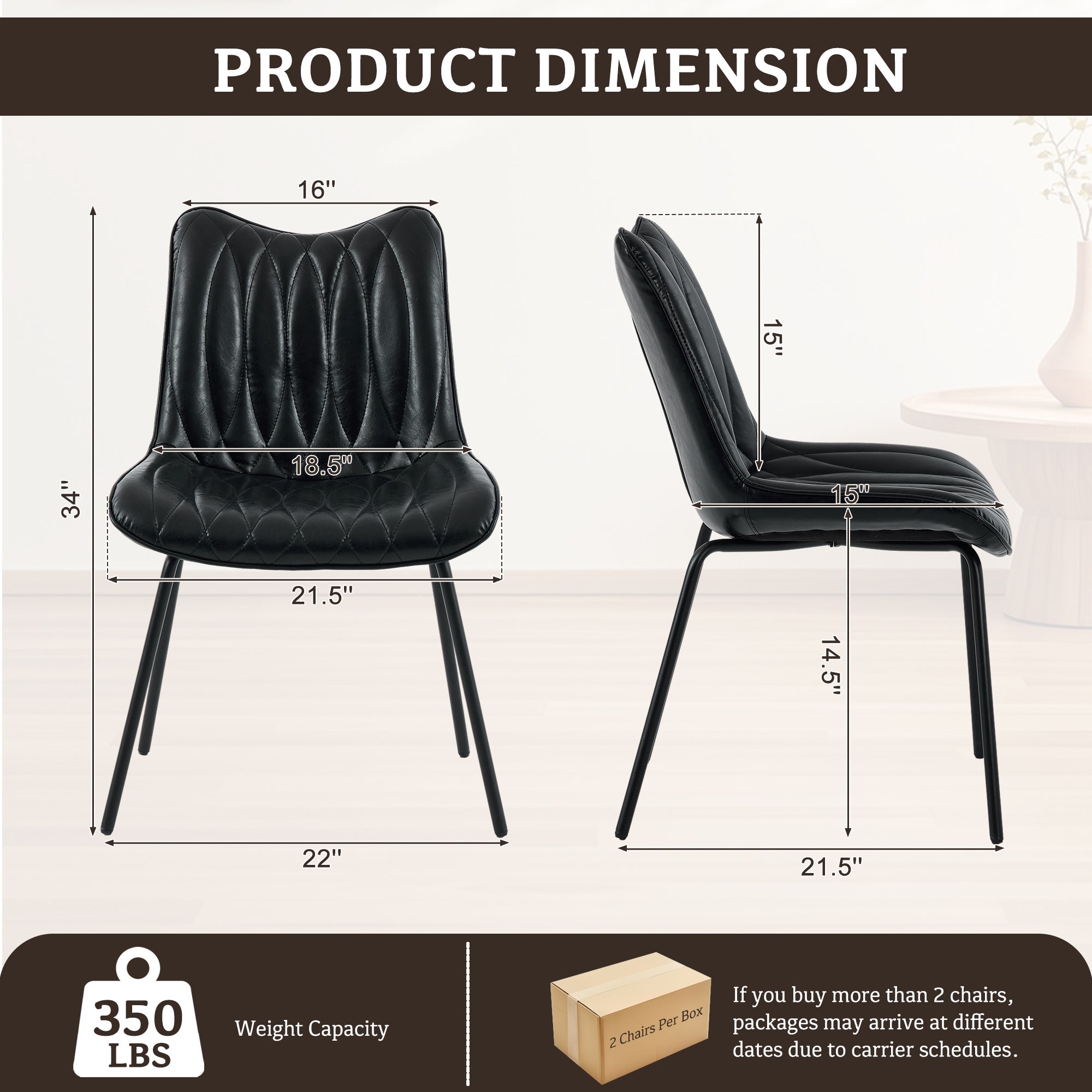 Drlovely Modern PU Leather Dining Chair with Black Iron Legs & Ergonomic Backrest